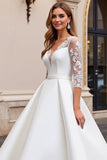 A Line Long Sleeves lvory Appliqued Wedding Dress