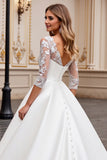 A Line Long Sleeves lvory Appliqued Wedding Dress
