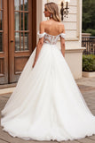 A Line Off The Shoulder Lace Appliqued lvory Wedding Dress
