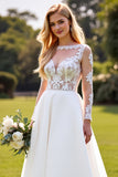 A Line Lace Appliqued Long Sleeves lvory Wedding Dress