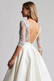 A Line Half Sleeves lvory Lace Long Wedding Dress