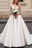A Line Long Sleeves lvory Lace Wedding Dress