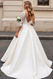 A Line Long Sleeves lvory Lace Wedding Dress