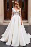 A Line Long Sleeves lvory Lace Wedding Dress