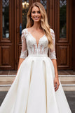 A Line Long Sleeves lvory Lace Wedding Dress