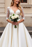 A Line Long Sleeves lvory Lace Wedding Dress