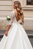 A Line Long Sleeves lvory Lace Wedding Dress