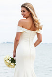White Mermaid Off The Shoulder Satin Long Bridal Dress With Lace