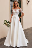 lvory A Line Off The Shoulder Lace Long Wedding Dress