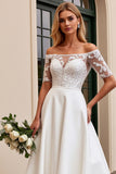 lvory A Line Off The Shoulder Lace Long Wedding Dress