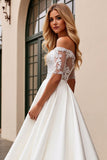 lvory A Line Off The Shoulder Lace Long Wedding Dress