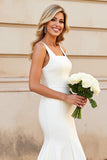 White Mermaid Square Neck Satin Long Bridal Dress