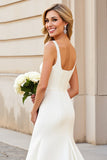 White Mermaid Square Neck Satin Long Bridal Dress