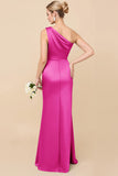 Dusty Blue One Shoulder Sheath Ruched Bridesmaid Dress