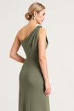 Eucalyptus One Shoulder Sheath Long Bridesmaid Dress with Slit