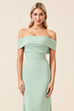 Mint Sheath Off the Shoulder Long Bridesmaid Dress