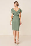 Eucalyptus Wrap V-Neck Ruffle Chiffon Midi Bridesmaid Dress