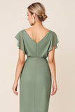 Eucalyptus Wrap V-Neck Ruffle Chiffon Midi Bridesmaid Dress