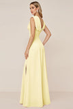 Candy Pink Chiffon Cowl Neck Long Bridesmaid Dress with Slit