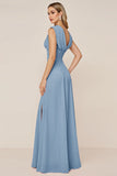 Candy Pink Chiffon Cowl Neck Long Bridesmaid Dress with Slit