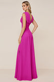 Candy Pink Chiffon Cowl Neck Long Bridesmaid Dress with Slit
