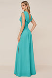 Candy Pink Chiffon Cowl Neck Long Bridesmaid Dress with Slit