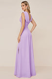 Candy Pink Chiffon Cowl Neck Long Bridesmaid Dress with Slit