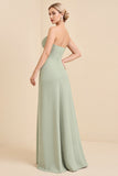 Sage Strapless A Line Chiffon Long Bridesmaid Dress