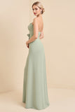 Sage Strapless A Line Chiffon Long Bridesmaid Dress