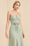 Sage Strapless A Line Chiffon Long Bridesmaid Dress