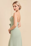 Sage Strapless A Line Chiffon Long Bridesmaid Dress