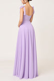 Lilac A Line Long Chiffon Bridesmaid Dress with Slit