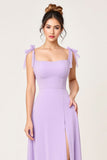 Lilac A Line Long Chiffon Bridesmaid Dress with Slit