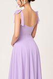 Lilac A Line Long Chiffon Bridesmaid Dress with Slit