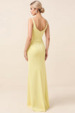 Sky Blue Satin Ruched Sheath Long Bridesmaid Dress