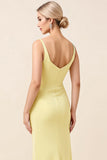 Sky Blue Satin Ruched Sheath Long Bridesmaid Dress