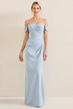 Sky Blue Off The Shoulder Chiffon Long Bridesmaid Dress