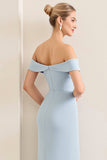 Sky Blue Off The Shoulder Chiffon Long Bridesmaid Dress