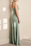 Matcha Chiffon Halter Neck Long Bridesmaid Dress with Slit