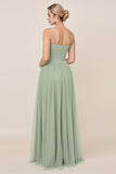A Line Chiffon Matcha Long Bridesmaid Dress