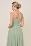 A Line Chiffon Matcha Long Bridesmaid Dress