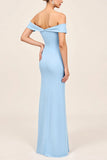 Blush Pink Off the Shoulder Ruched Sheath Long Bridesmaid Dress with Slit