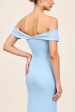 Blush Pink Off the Shoulder Ruched Sheath Long Bridesmaid Dress with Slit