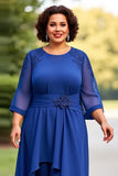 Royal Blue 2-Pieces Chiffon Plus Size Mother Of The Bride Pantsuits with 3/4 Sleeves