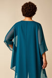Chiffon Peacock Round Neck Plus Size Mother Of Bride Pantsuits