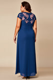 Blue A Line Chiffon Plus Size Mother Of The Bride Dress with Appliques