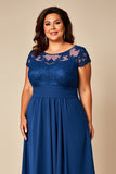 Blue A Line Chiffon Plus Size Mother Of The Bride Dress with Appliques