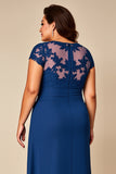 Blue A Line Chiffon Plus Size Mother Of The Bride Dress with Appliques