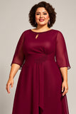Burgundy Chiffon A Line Plus Size Mother Of Bride Dress with 3/4 Sleeves