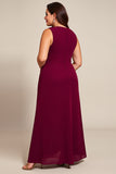 Burgundy A Line Chiffon One Shoulder Long Mother Of The Bride Dress